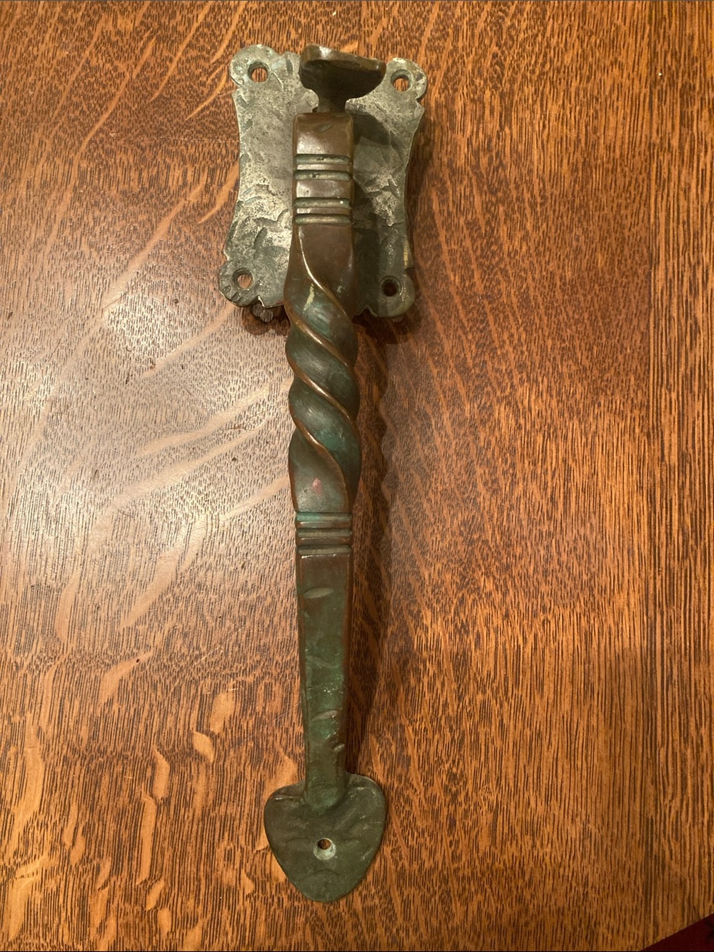 Antique Twisted Bronze Door Pull Handle thumb latch castle tudor great patina